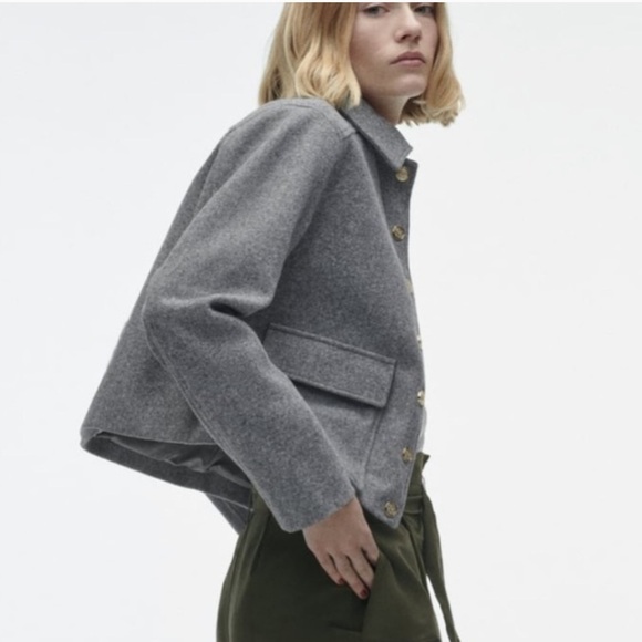 Zara Grey Soft Touch Cropped Military Jacket Gold Buttons - Picture 2 of 15